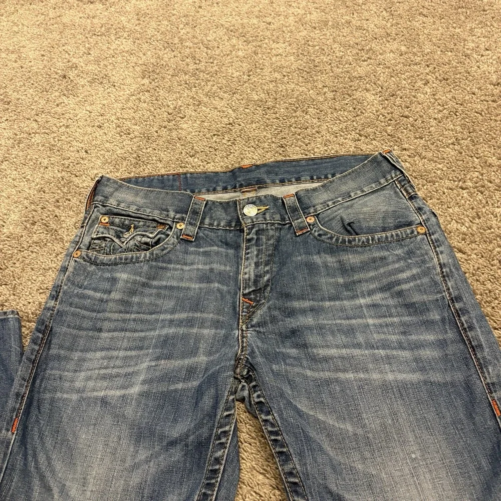True Religion Straight Leg Pocket Flaps OM Denim Blue Jeans Dhum Men's 36x34